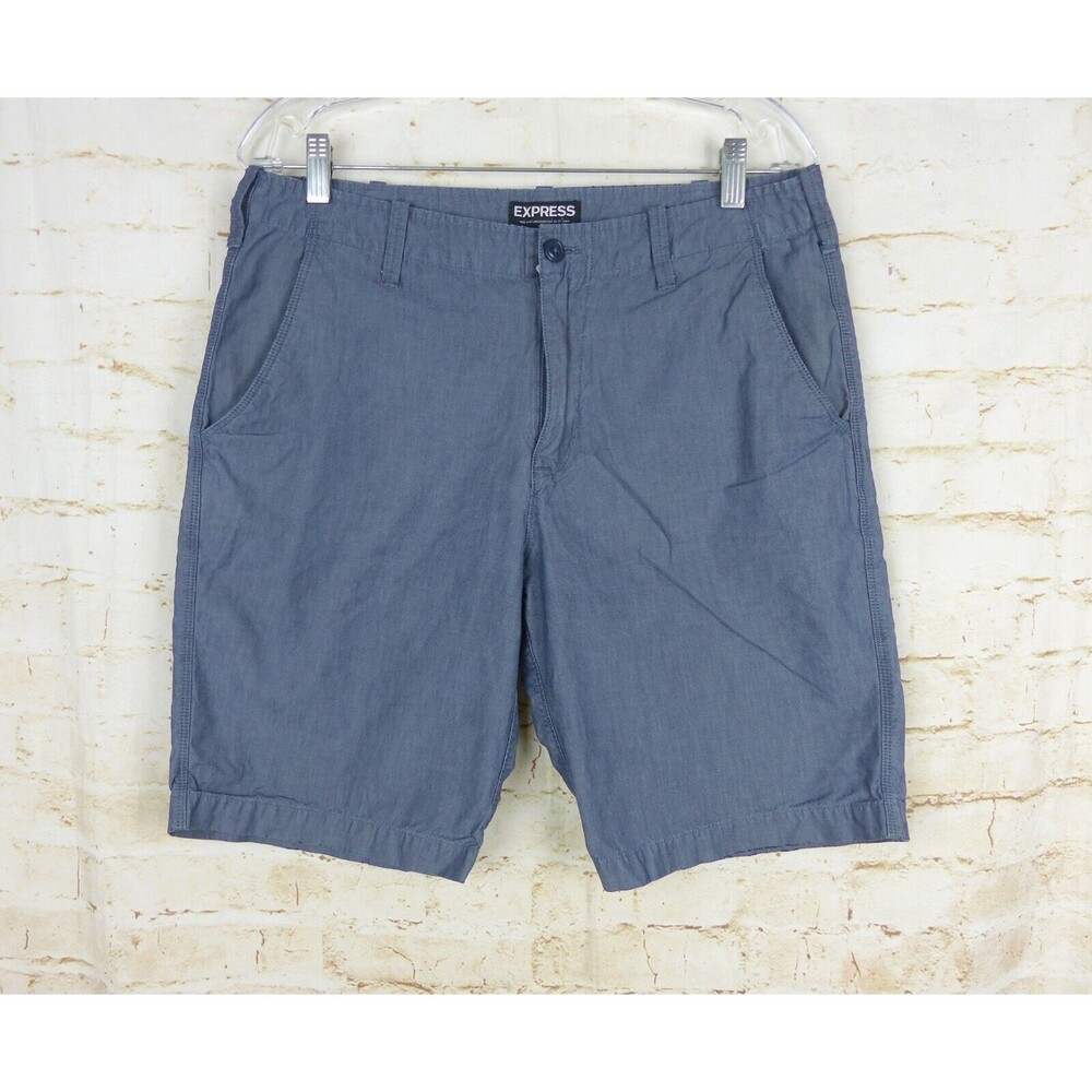Express Chino Shorts Mens 32X10 Blue Chambray Cotton Preppy Golf Travel Summer